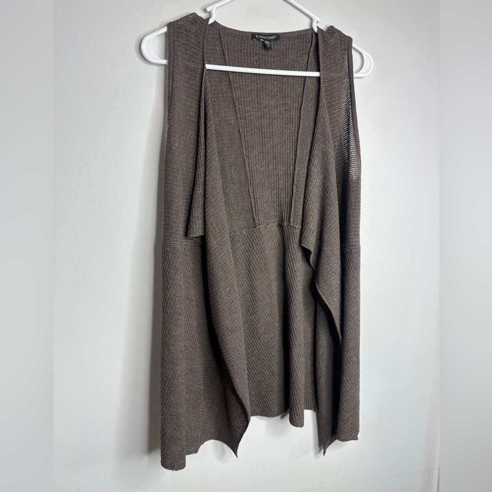 Eileen Fisher 100% Wool Asymmetrical Brown Wrap Sweater XS